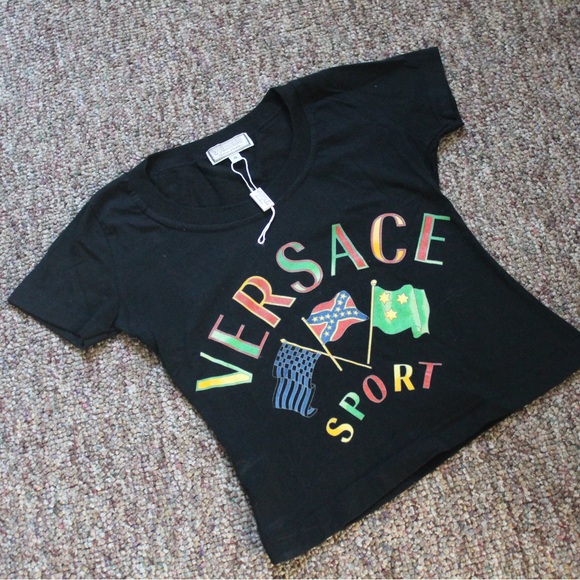 ⛵️NWT Vintage '90s Deadstock Versace Sport Logo Cropped T-Shirt - Picture 12 of 14
